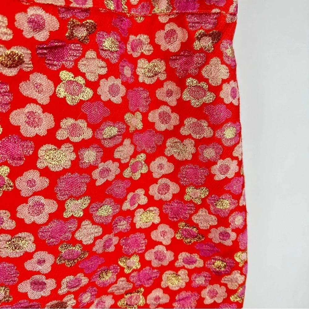 J. Crew Floral Pink and Orange Metallic Pencil Skirt | US Size 10